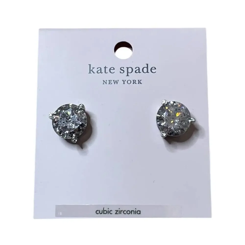Kate Spade Round Rise and Shine Clear Stone Silver Patin Tone Earrings